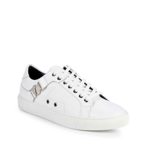Versace Collection Logo Plaque Leather Sneakers Versace Collection Logo Plaque Leather Sneakers
